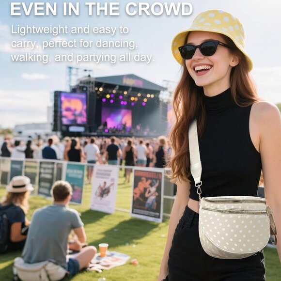 Chic Water-Resistant Nylon Bum Bag with Dot Print, Spacious & Convertible Design - Picture 5 of 7